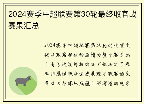 2024赛季中超联赛第30轮最终收官战赛果汇总